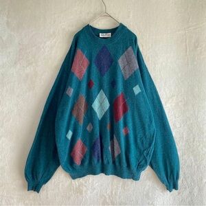 Teal Argyle Women's Sweater
